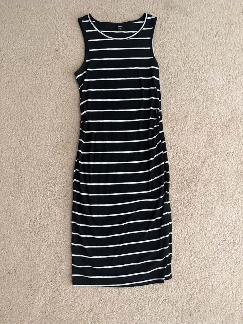 SHEIN Black & White Striped Sleeveless Midi Dress